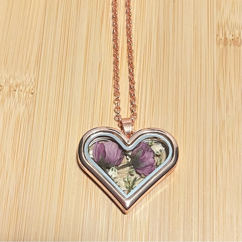 Handmade dried Cherry Blossom Love heart necklace